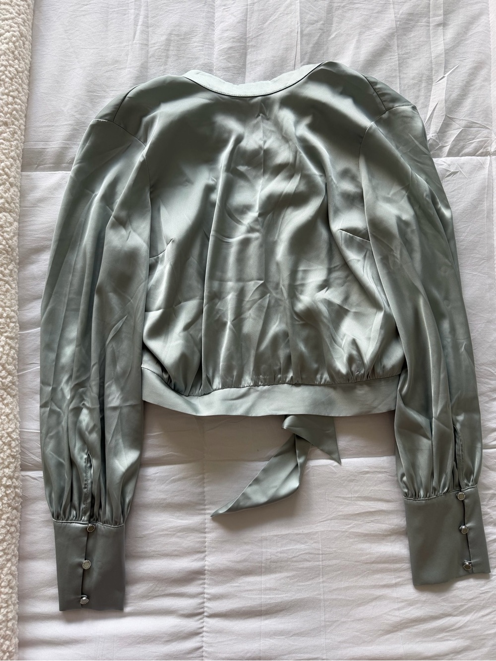 Express Satin Sage Green Tie-Back Bomber Jacket